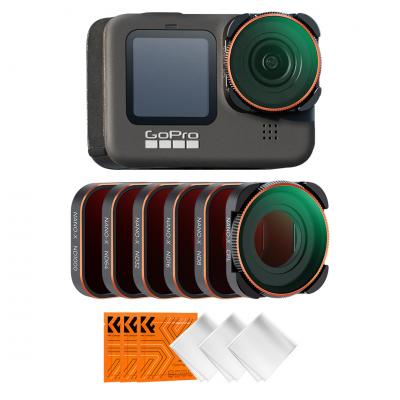 Actiecamera Filterset 6 Stuks HD CPL + ND8 + ND16 + ND32 + ND64 + ND1000 Met Groene Antireflectiefilm Voor GOPRO Hero 9/10/11 Met 3 Schoonmaakdoekjes