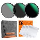 62mm ND Filter Sett ND8+ND64+ND1000 Objektivfiltersett med 3 Støvsugerkluter og Filterpose, Neutral Density Filter HD Optisk Glass Nano-Dazzle Serien