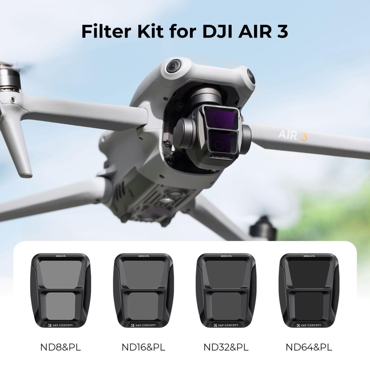 DJI Air 3 ND/PL 2 in 1 -suodatinsarja 4 kpl, ND8&PL+ND16&PL+ND32&PL+ND64&PL, 28-kerroksinen monipinnoitettu HD-optinen lasisuodatin