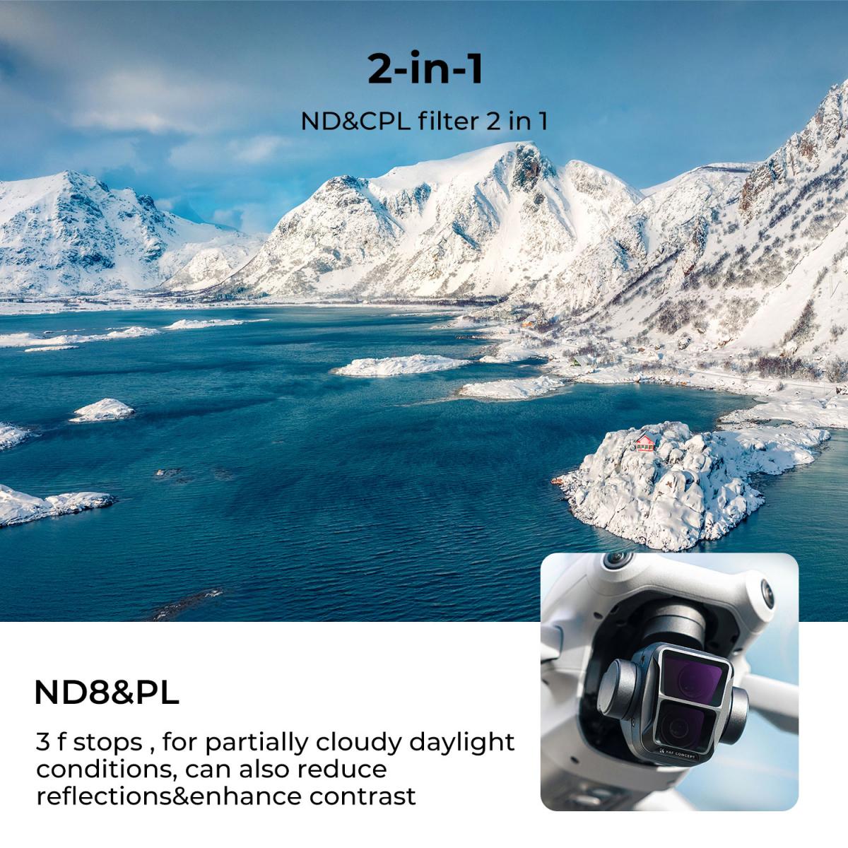 DJI Air 3 ND/PL 2 in 1 -suodatinsarja 4 kpl, ND8&PL+ND16&PL+ND32&PL+ND64&PL, 28-kerroksinen monipinnoitettu HD-optinen lasisuodatin