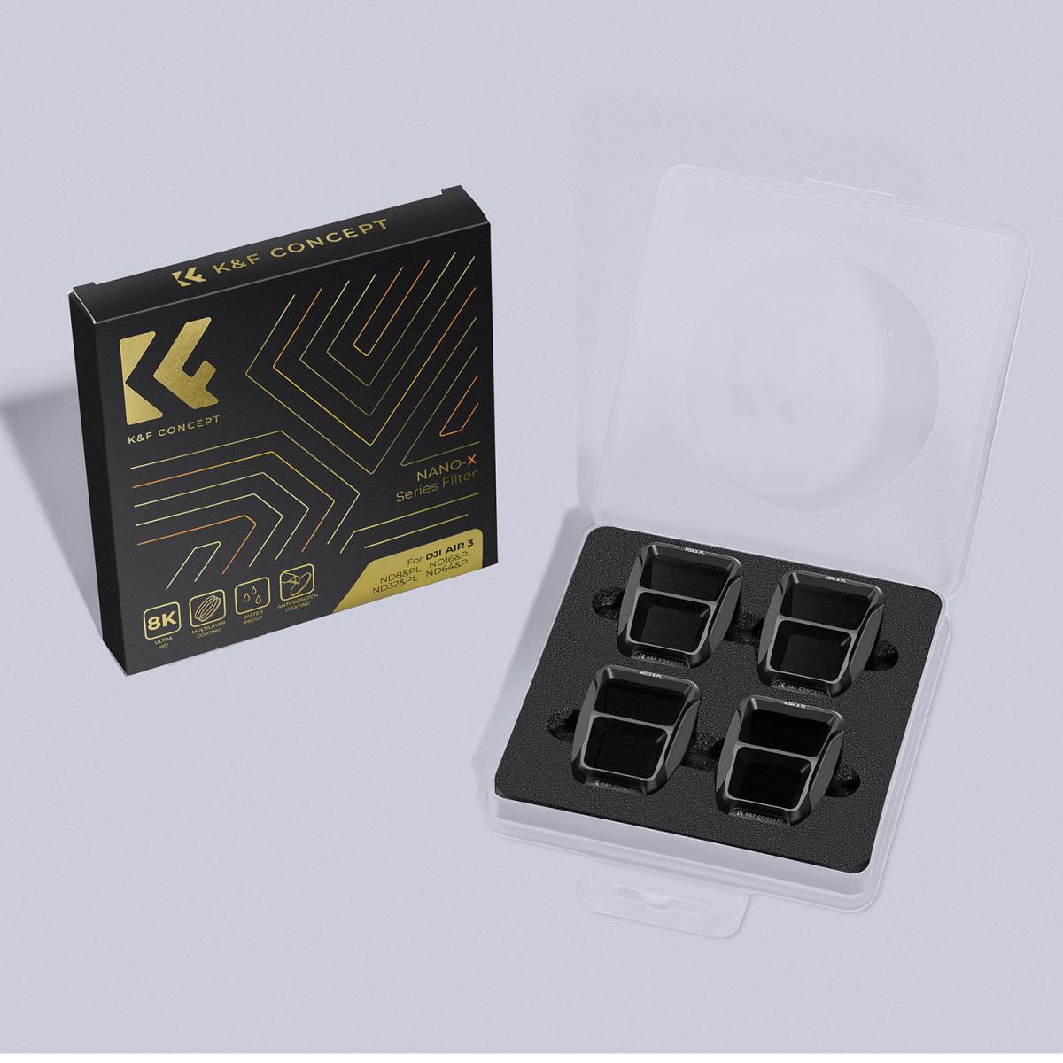 DJI Air 3 ND/PL 2 in 1 -suodatinsarja 4 kpl, ND8&PL+ND16&PL+ND32&PL+ND64&PL, 28-kerroksinen monipinnoitettu HD-optinen lasisuodatin