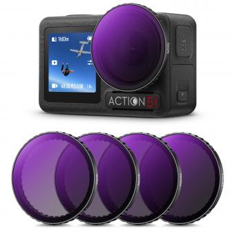 K&F Concept Push-in Fit ND Filter Kit Compatible with DJI Osmo Action 5 Pro, ND8 ND16 ND32 ND64 4 Pack Light Reduction Exposure Control Optical Glass Filters for Osmo Action 3/Action 4, Multi-Coated