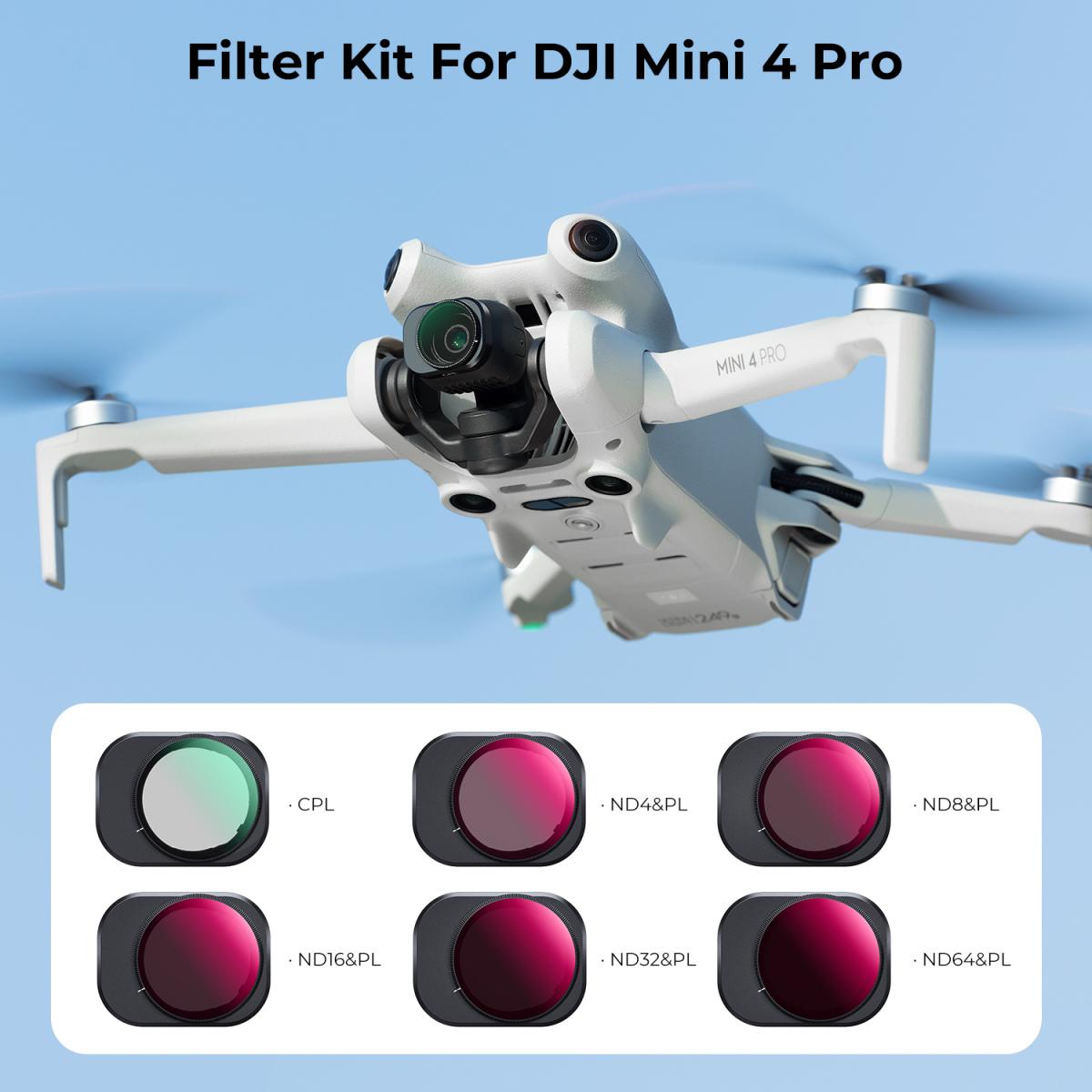K&F Concept Mini 4 Pro Bright Day ND / PL 6 Stuks Filter CPL + ND4 & PL + ND8 & PL + ND16 & PL + ND32 & PL + ND64 & PL Filter Compatibel met DJI Mini 4 Pro