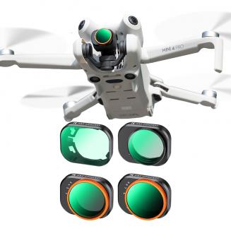 K&F Concept VND + UV +CPL-filtersæt til DJI Mini 4 Pro 4-pak ND2-32 (1-5 stop)+ND32-512 (5-9 stop)+CPL+UV-linsefilter med 28 lag nano-coating