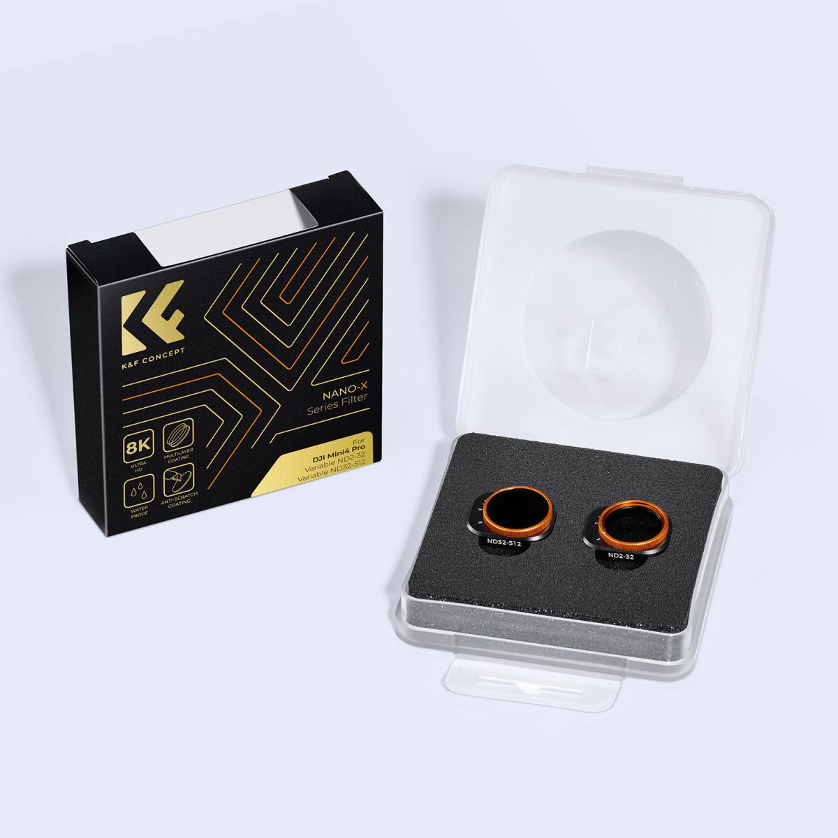 K&F Concept Variable ND Lens Filter Kits For DJI Mini 4 Pro 2 Pack ND2-32 (1-5 Stops)+ND32-512 (5-9 Stops) with 28 Layers of Nano-coating