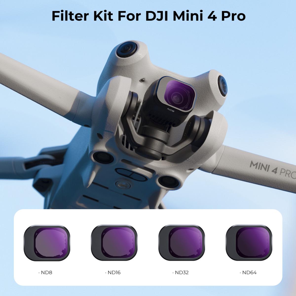 K&F Concept ND -suodatinsarja DJI Mini 4 Pro 4 Packille (ND8, ND16, ND32 ja ND64)