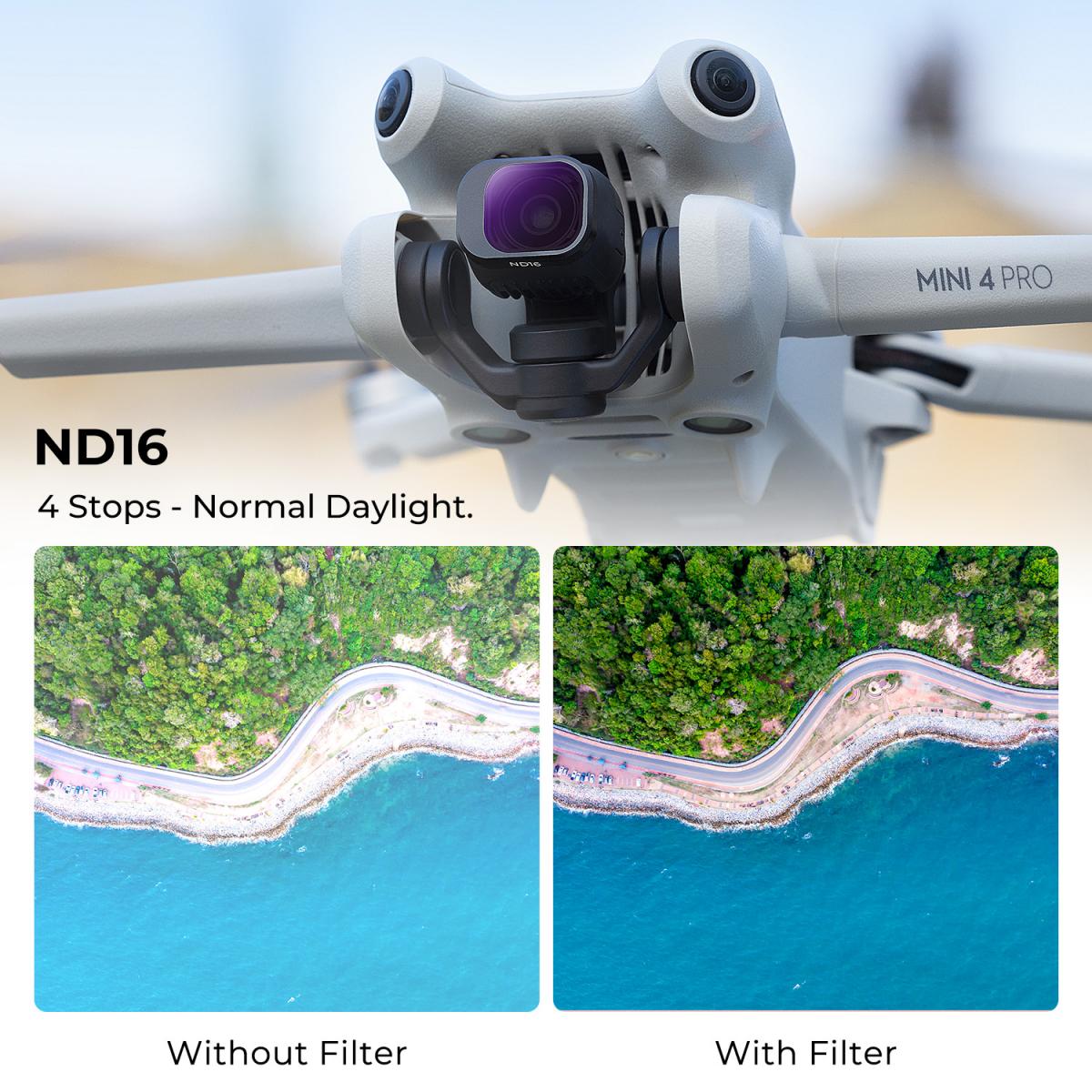 K&F Concept ND -suodatinsarja DJI Mini 4 Pro 4 Packille (ND8, ND16, ND32 ja ND64)