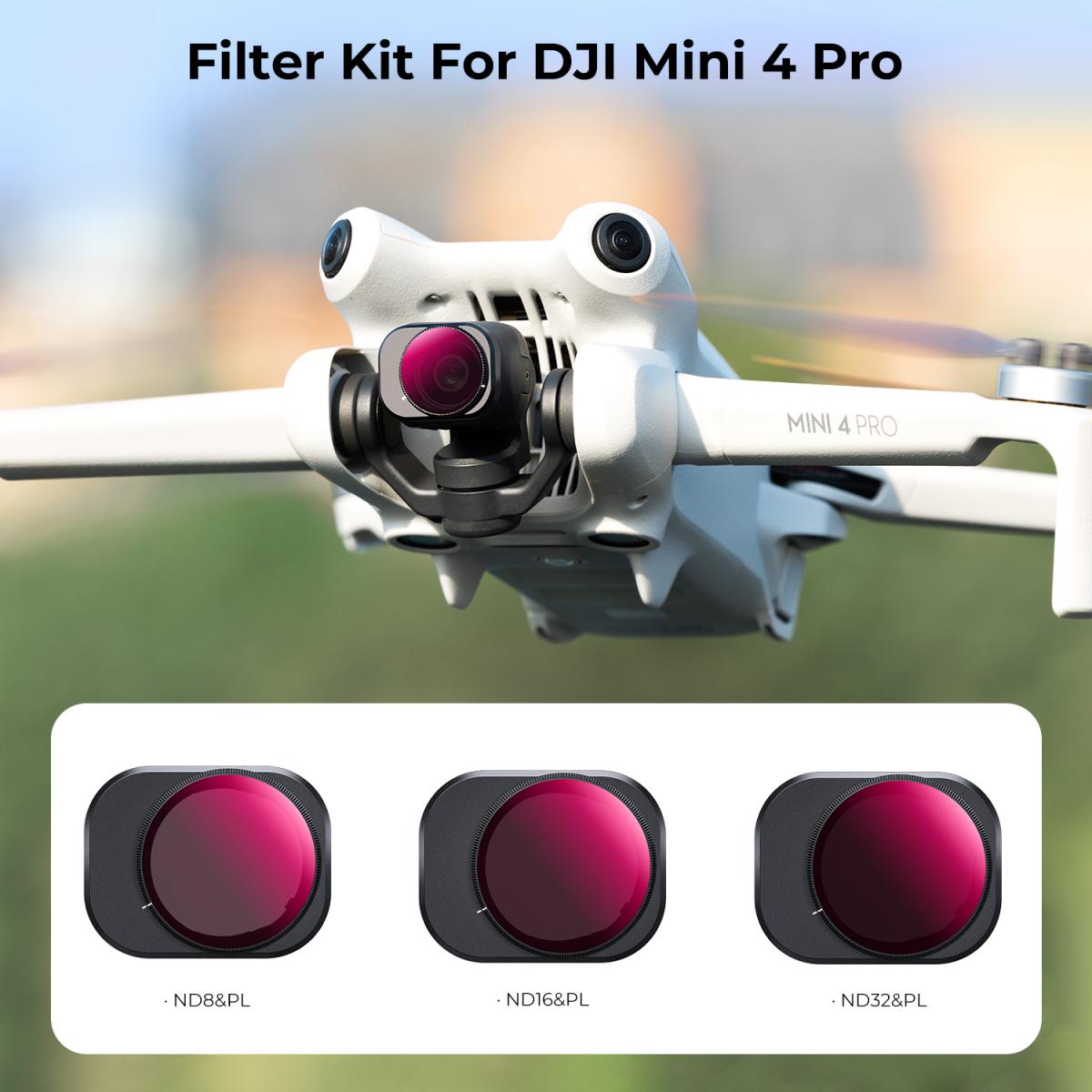 K&F Concept ND & PL 2 in 1 -suodatinsarja DJI Mini 4 Pro 3 Packille (ND8 & PL+ND16 & PL+ND32 & PL)