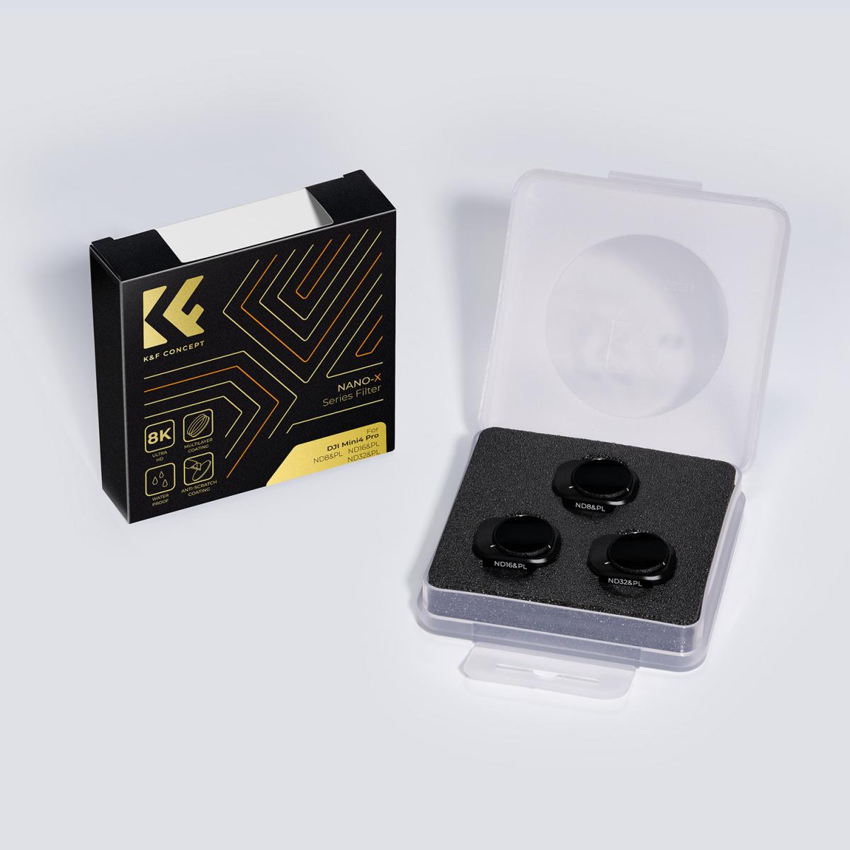 K&F Concept ND & PL 2 in 1 -suodatinsarja DJI Mini 4 Pro 3 Packille (ND8 & PL+ND16 & PL+ND32 & PL)