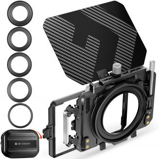 K&F Concept Mini Matte Box Lite, Bandiera Superiore Fibra di Carbonio con 2 Vassoio Filtro 4''x5,65" per DSLR e Fotocamere Mirrorless con Anello Adattatore Circolare 67/72/77/82/95mm