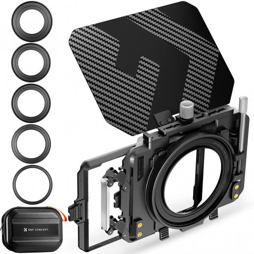 K&F Concept Mini Matte Box Lite, Bandiera Superiore Fibra di Carbonio con 2 Vassoio Filtro 4''x5,65" per DSLR e Fotocamere Mirrorless con Anello Adattatore Circolare 67/72/77/82/95mm