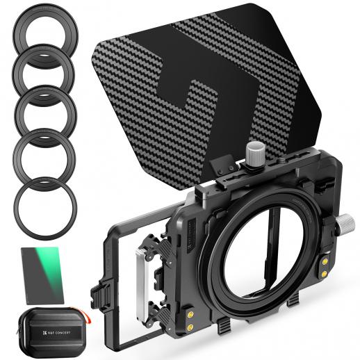 Matte Box Kit mit 4x5,65" ND8 Rechteckfilter, Quadratischer Graufilter Nano-Xcel-Serie für DSLR und spiegellose Kameras, kompatibel mit 67mm/72mm/77mm/82mm/95mm Objektiven 