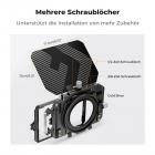 ND8 Rechteckfilter für Matte Box Kit enthalten außerdem mehrere Erweiterungsanschlüsse (1/4", 3/8", Blitzschuh) für die Installation weiterer Zubehörteile