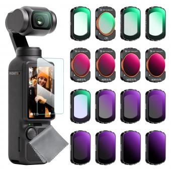 Kit de Filtres pour DJI Osmo Pocket 3 (Black Mist 1/4 + Black Mist 1/8 + UV + CPL + Natural Night + ND64&PL + ND32&PL + ND16&PL + ND8&PL + ND8 + ND16 + ND32 + ND64 + ND128 + ND256 + ND1000)