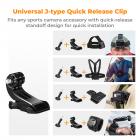 Tilbehørsett for GoPro Hero 13/12/11/10/9/8/7/6/5/4/ DJI Osmo Action Series / Lomme 3/2 / Insta360 X4/X3, Brystbelte-sele+ryggsekkklemme+360° roterende Hodestroppfeste og håndleddsstropp