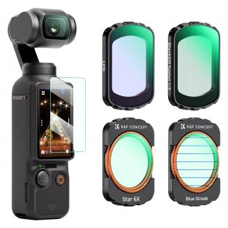 Lot de 4 filtres magnétiques compatibles avec DJI Osmo Pocket 3 : diffusion noire 1/4, traînée bleue, réduction de la pollution lumineuse et filtre étoile, pour un effet cinématographique.