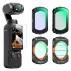 4-pakning magnetiske effektfiltersett kompatibelt med DJI Osmo Pocket 3, svart diffusjon 1/4 + blå striper + lysforurensningsreduksjon + stjernelysfilter, lag filmatisk filmeffekt