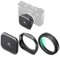 Kit de filtres MCUV pour objectif Fuji X100 avec pare-soleil et bouchons d'objectif, verre optique HD multicouche résistant aux rayures compatible avec Fuji X100, X100F, X100S, X100T, X100V, X100VI (noir)