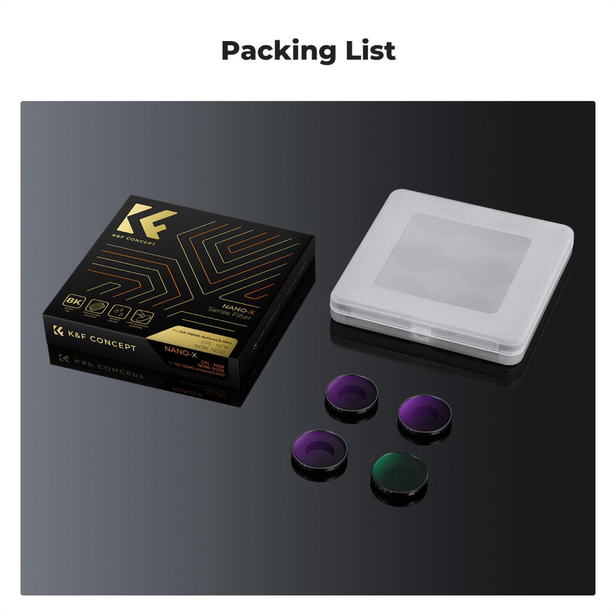 Actiecamerafilterset CPL+ND8+ND16+ND32, circulair polarisatiefilter Neutral Density Polarisator met 28-laags coating Compatibel met DJI Osmo Action 4, Osmo Action 5 Pro