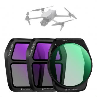 K&F Concept 3Pack ND PL filtersæt til DJI Air 3S, CPL + ND8 + ND16 Neutral Density Polarisator Multifunktionsfiltre Dronelinsetilbehør, HD Optisk glas/Multi-coated/Gimbal Safe