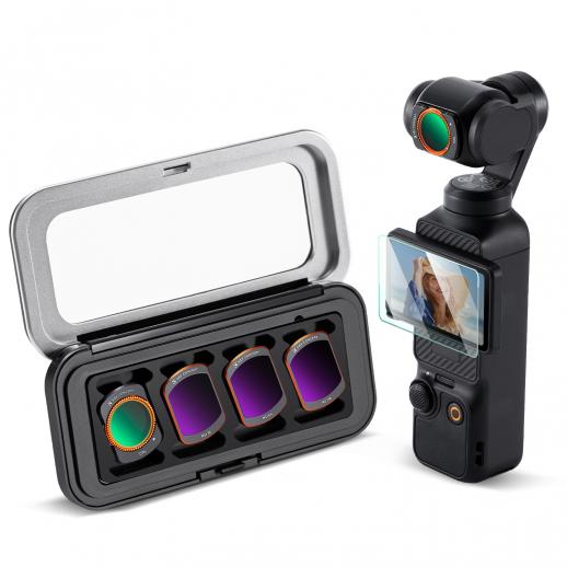 K&F CONCEPT K-Series CPL ND Filter Kit Kompatibel med DJI OSMO Pocket 4/3 Creator Combo Tilbehør, CPL ND16 ND64 ND256 Magnetisk Actionkamera Neutral Density Polariserende Filtre HD Optisk Glas