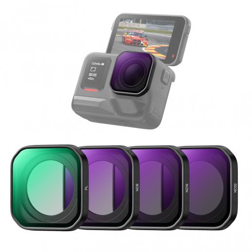 Zestaw filtrów polaryzacyjnych K&F CONCEPT Upgrade z gwintem PL i ND kompatybilny z Insta360 Ace Pro 2, 4 sztuki PL+ND8+ND16+ND32, zestaw filtrów polaryzacyjnych o neutralnej gęstości, akcesoria do kamer sportowych, szkło optyczne HD wielowarstwowe