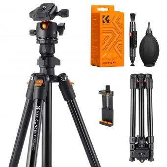 Trípode ligero de 1,6 m para cámara de vlogs, compacto, flexible y portátil, con capacidad de carga de 8 kg, para cámaras DSLR. Incluye O234A1+BH-36 + Kit de limpieza 4 en 1 para cámaras DSLR (soplador de polvo para lentes, bolígrafo de limpieza y paño de