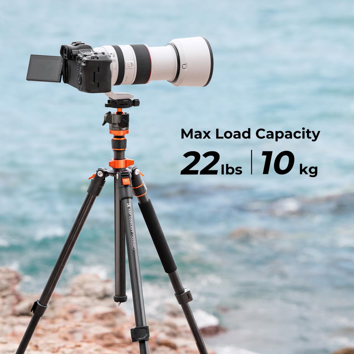 Trípode DSLR de aluminio de 78"/2 m, compacto y portátil para vlogs, monopié con carga de 22 lb/10 kg, O234A7+BH-28L y brazo mágico de 6" con juego de abrazaderas Super Clamp.