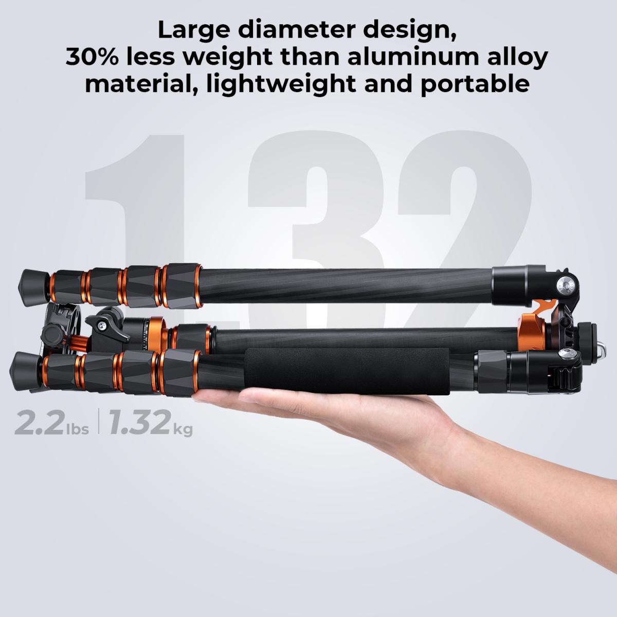 67"/1,7 m karbonfiberstativ, 9,6 kg belastning, lett reisekamerastativ med telefonfeste og 15 cm magisk arm med superklemmesett