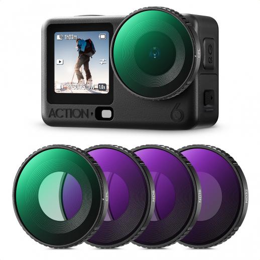 K&F Concept Kit Filtri Compatibile con DJI Osmo Action 6, Pacco da 4 Filtri CPL ND8 ND16 ND32 per Controllo dell'Esposizione e Riduzione della Luce, Filtri Polarizzatori in Vetro Ottico Multirivestito