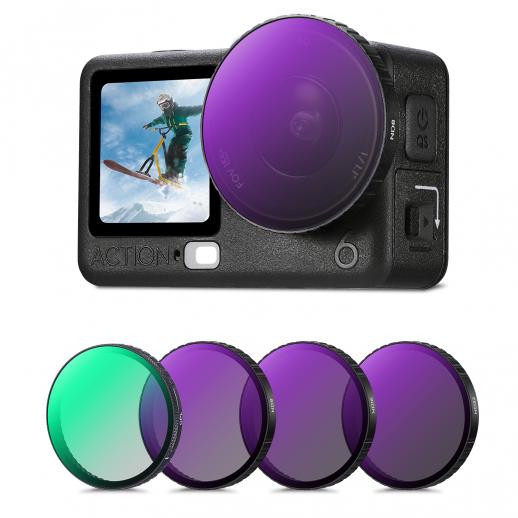 K&F CONCEPT Snap-On CPL ND Filter Kit Kompatibel med DJI Osmo Action 6, 4-pak CPL ND8 ND16 ND32 Neutral Density Polarizing Action 6 Filter Kameratilbehør, Multicoated HD Optisk Glas