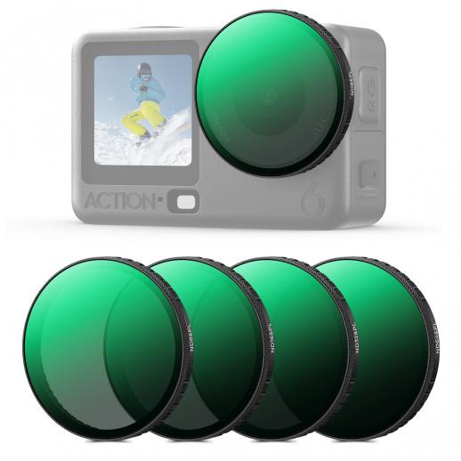 K&F CONCEPT CPL ND Filter Kit Kompatibel med DJI Osmo Action 6, 4-pak (ND8&PL ND16&PL ND32&PL ND64&PL) Hybrid Neutral Density Polariserende Actionkamera Tilbehør, Multicoated HD Optisk Glas