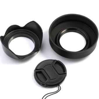 58mm Tulip Flower Lens Hood + Gummi Sammenfoldelig Lens Hood + Center Pinch Lens Cap