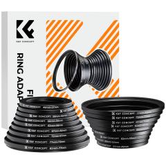 18 delar filterringadapterset, kameralinsfilter metall stegringar (Inkluderar 9 st Step Up Ring Set + 9 st Step Down Ring Set)