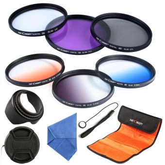 58mm UV, CPL, FLD Filterkit, Gradueret Blå, Orange, Grå