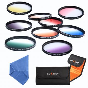 62mm Filterkit gradueret orange, blå, grå, rød, lilla, grøn, lyserød, brun, gul
