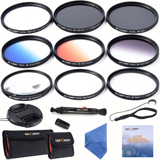 58mm Filter Set (UV, CPL, ND4, Graderad Orange, Blå, Grå, Närbild +4 +10, Stjärna 6)