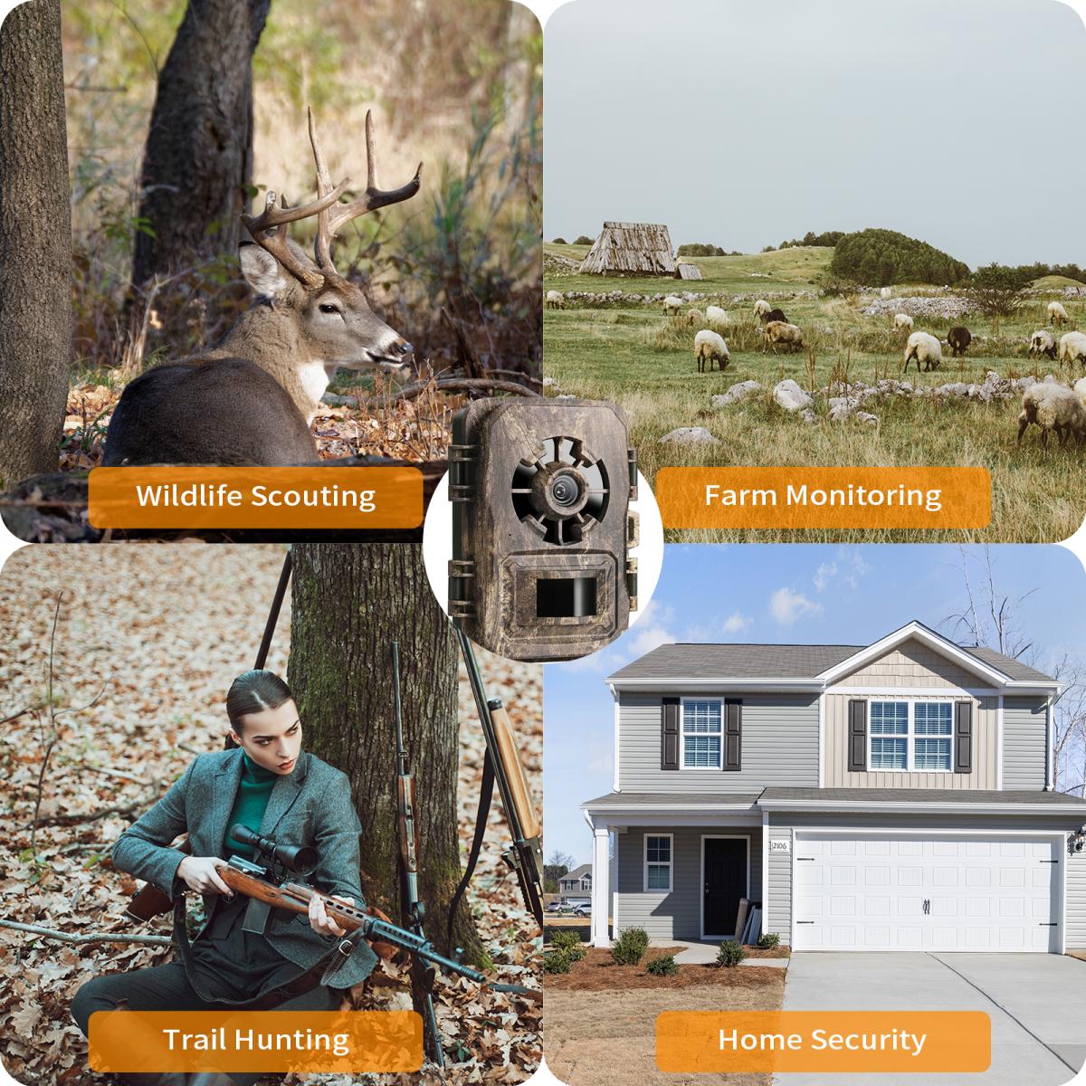 Cámara de Caza 1296P 24MP 0,2s Disparo Impermeable IP66 - Madera, 4 piezas