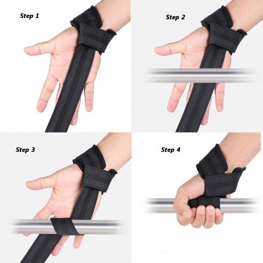 Weight Lifting Strap Bar Training Gym Straps Hand Wrist Padded Black Extra Grip 