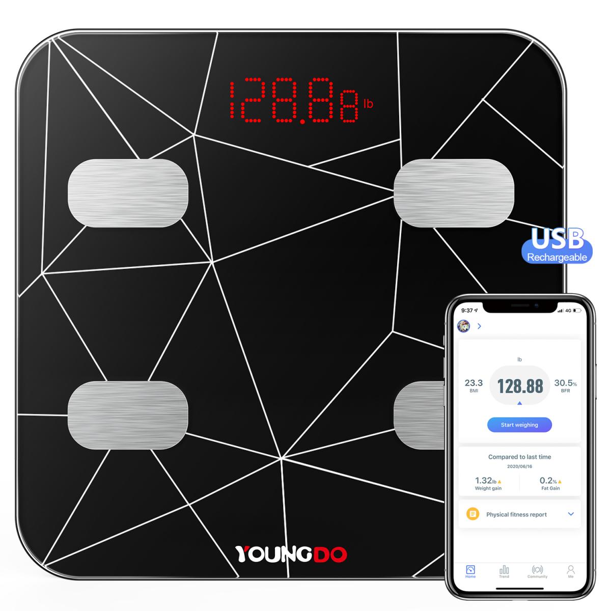 Juxori Weight Scale, Solar Powered, USB Charging, Body Fat Monitor, LCD  Digital Display, Health Care Linkage, Weight BMI, Fat Percentage, Built-in Fat  Percentage, iOS/Android App, Smart Scale 