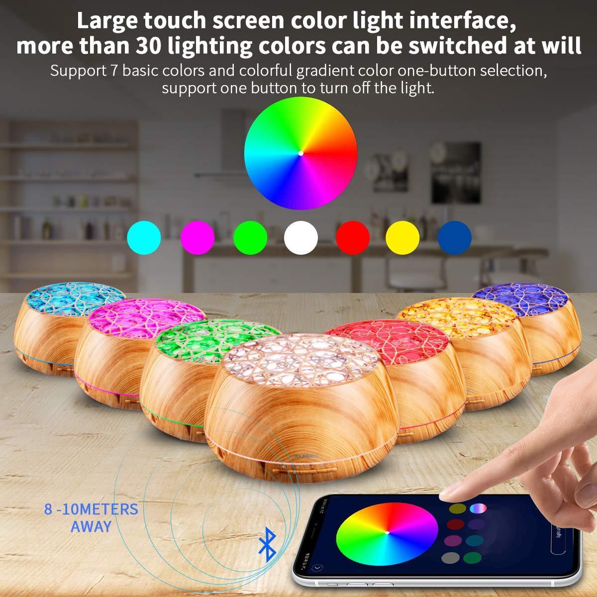 Electric Essential Oil Diffuser 400ML, Home Essential Oil Diffuser Fresh Mist, Essential Oil Diffuser with APP and Bluetooth Speaker, 30 Colors Light， YOUNGDO