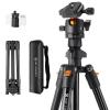 64"/1.6m Travel Tripod Lightweight Aluminum Compact Vlog Camera Tripod Flexible & Portable 17.6lbs/8kg Load with Portable, for DSLR Cameras K234A0+BH-28L