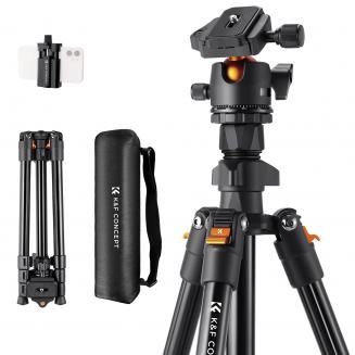 64"/1.6m Travel Tripod Lightweight Aluminum Compact Vlog Camera Tripod Flexible & Portable 17.6lbs/8kg Load with Portable, for DSLR Cameras O234A1+BH-36