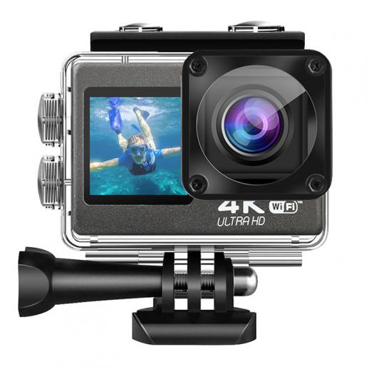 4K60FPSデュアルスクリーン防水スポーツカメラサポートWIFIコントロールリモコン防振ブラック