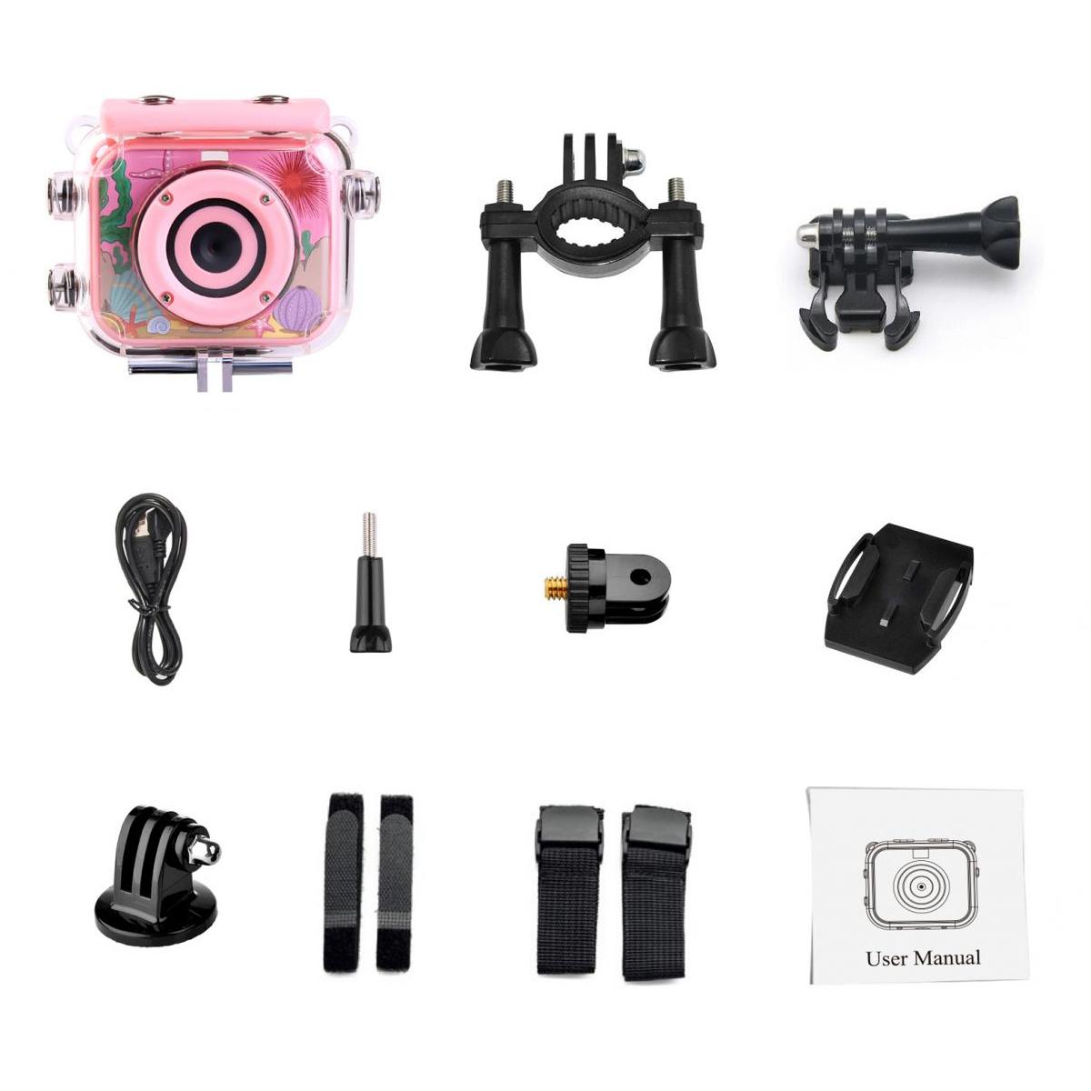 AT-G20B Kids Action Camera 1080P HD Video À Prova D 'Água Filmadora Esportiva Infantil, Cartão SD de 32GB (Rosa)