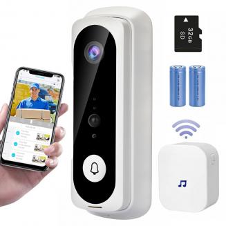 Campainha de vídeo WiFi V20 - Vídeo HD 1080p, alertas ativados por movimento, áudio 2 vias, visão noturna, armazenamento em nuvem (opcional), 32 GB pré-instalados / carrilhão, instalação fácil