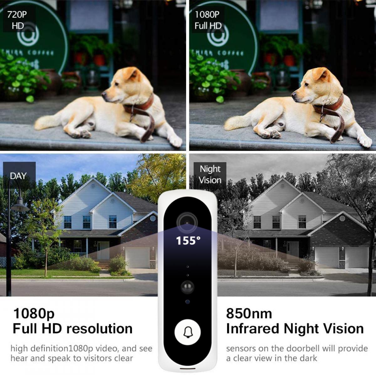 V20 WiFi Video Doorbell 1080p HD Video Motion Activated Alerts 2 Way Audio Night Vision 32GB Pre-Installed Door Chime - European Version