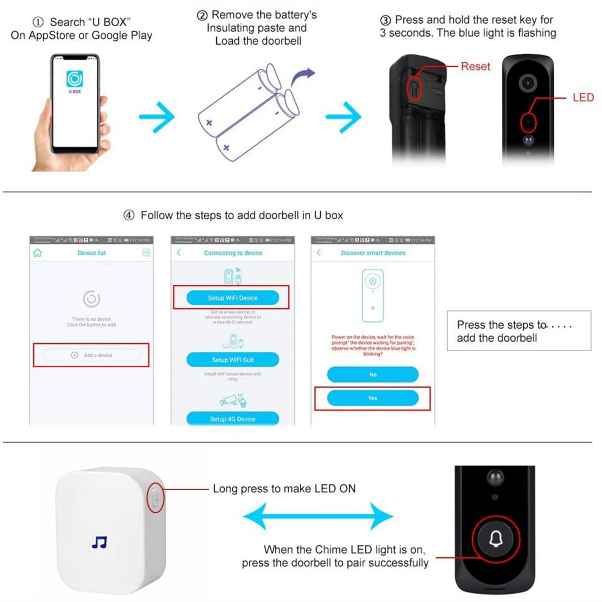 V20 WiFi Video Doorbell 1080p HD Video Motion Activated Alerts 2 Way Audio Night Vision 32GB Pre-Installed Door Chime - European Version