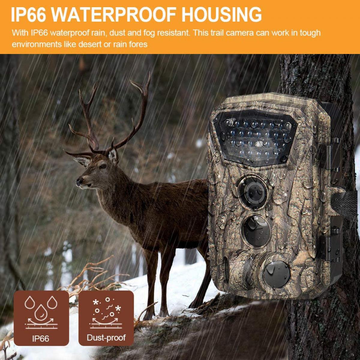 H883 Mini Trail Camera 1080P HD Game Camera IP66 Waterproof Wildlife Hunting Cam with 12months long standby and Night Vision 2.4” LCD IR LEDs