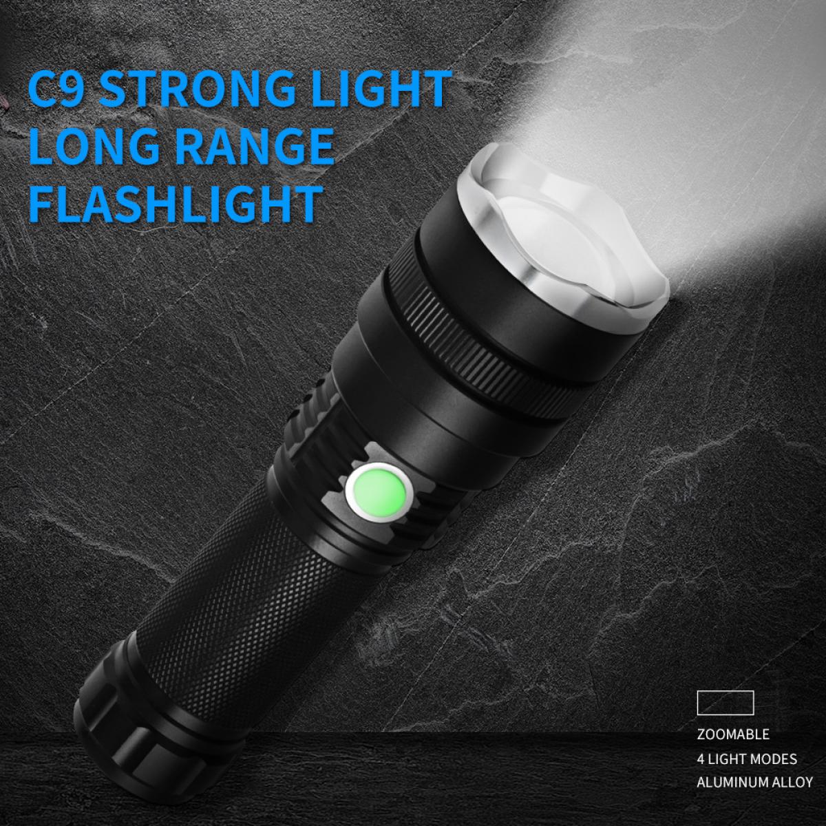 C9 Telescopic USB Zoom IPX4 Waterproof Flashlight, 2000LM Water Resistant Handheld LED Light Best Camping Outdoor Emergency Flashlights